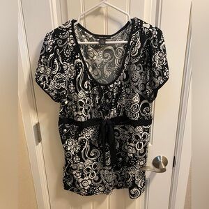 STYLE CO XL blouse black white tie front X Large top shirt Pretty